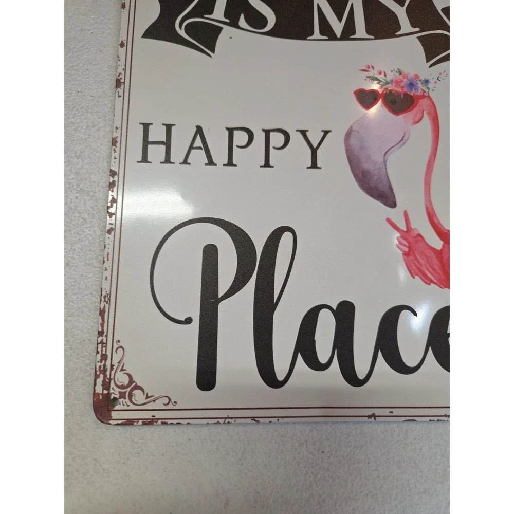 The Porch Is My Happy Place Flamingo 8x12 Rustic-looking Metal Sign‎